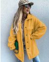 Дамско свободно меко палто с копчета в цвят горчица - код 4967
