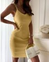 Дамска рокля с атрактивни презрамки в жълто - код 12351