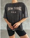 Дамска тениска с надпис "NEW YORK U.S.A" в тъмносиво - код 0012017