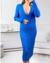 Дамска рокля с копчета в синьо - код 9696