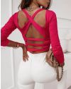 Дамска блуза в цвят циклама с ефектен гръб - код 12447