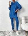Ежедневен дамски комлект с блуза с качулка в синьо - код 33573