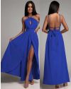 Дълга елегантна рокля в синьо - код 9578