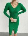 Дамска рокля в зелено с копчета - код 12022