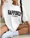 Дамска тениска с надпис "HAPPINESS" в бяло - код 0012013