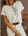 Дамска тениска с атрактивен принт в бяло - код 13801