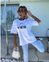 Широка дамска тениска "YES/NO" в бяло - код 56910