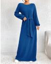 Дълга дамска рокля с колан в синьо - код 33560