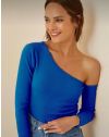 Дамска блуза с голо рамо в синьо - код 45870