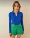 Дамска блуза с V-образно деколте в синьо - код 56899