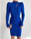 Атрактивна дамска рокля с копчета в синьо - код 02544
