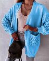 Модерна дълга свободна плетена жилетка в синьо - код 0785