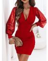 Дамска рокля с ефектно деколте в червено - код 12687