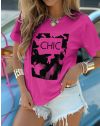 Тениска "CHIC" с щампа и свободна кройка в розово - код 60056