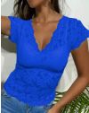 Ефектна дамска блуза с къс ръкав в синьо - код 3763
