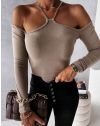 Атрактивна дамска блуза с голи рамене в бежово -  код 12049
