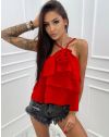 Дамски топ с декоративно цвете в червено - код 9240